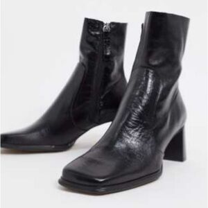 ASOS PREMIUM Black Leather Ankle Boots square toe